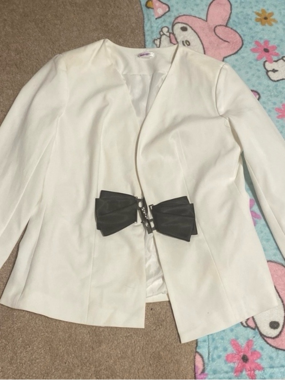 Cream Blazer with Black Bow Buckle